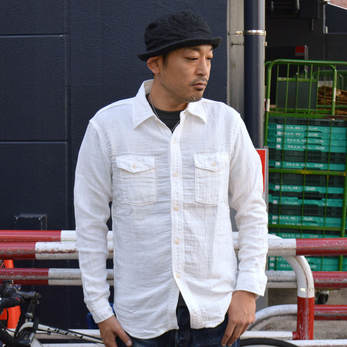 UES "502604" Herringbone Double Gauze Shirt White