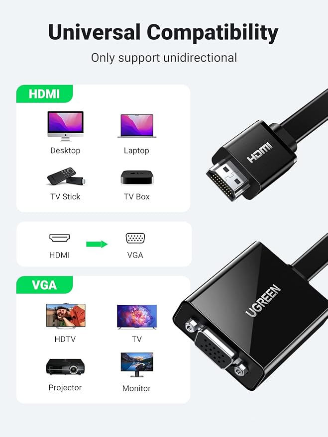 UGREEN HDMI to VGA Adapter Cable (Black) - Image 2 - Office R Us