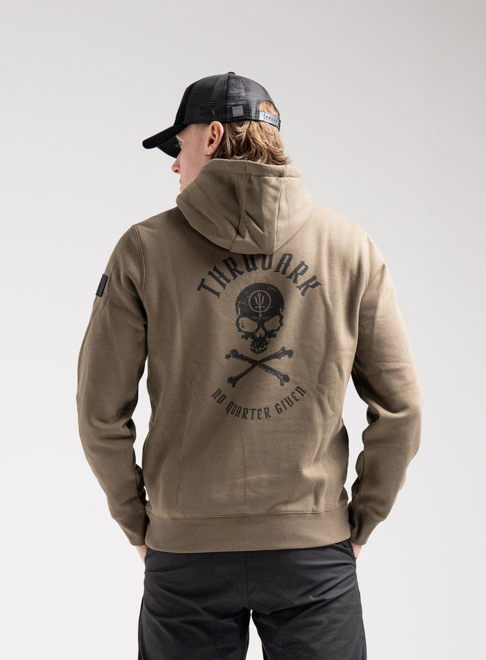 Angus Is 6ft 4" And Wears Size: L | Hem Studio Image Of Model Wearing Vader Hoody - Nqg In Khaki (SS Model)