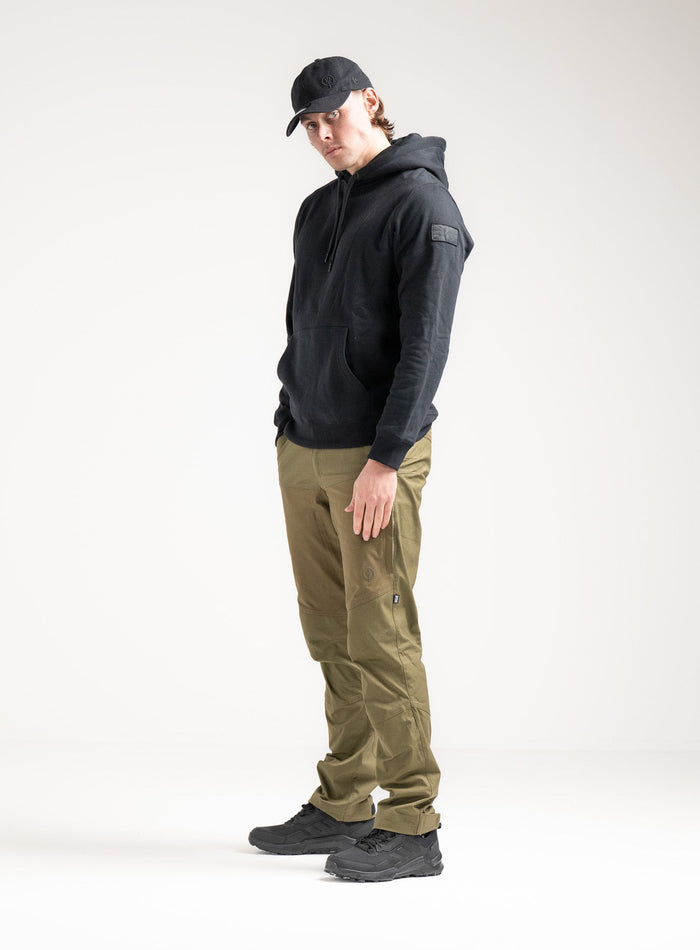 Angus Is 6ft 4" And Wears Size: L | Hem Studio Image Of Model Wearing Vader Hoody - Nqg In Black (SS Model)