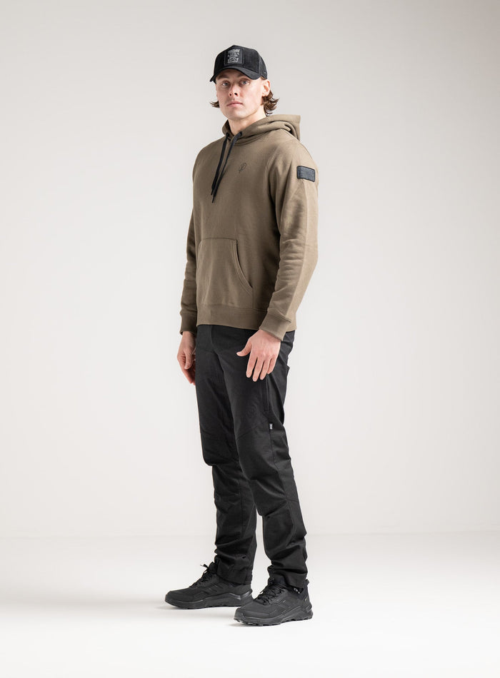 Angus Is 6ft 4" And Wears Size: L | Hem Studio Image Of Model Wearing Vader Hoody - Originals In Khaki (SS Model)