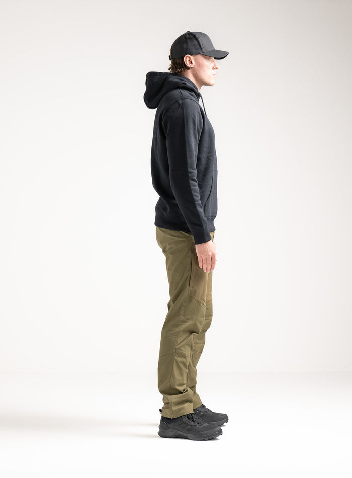 Angus Is 6ft 4" And Wears Size: L | Hem Studio Image Of Model Wearing Vader Hoody - Originals In Black (SS Model)