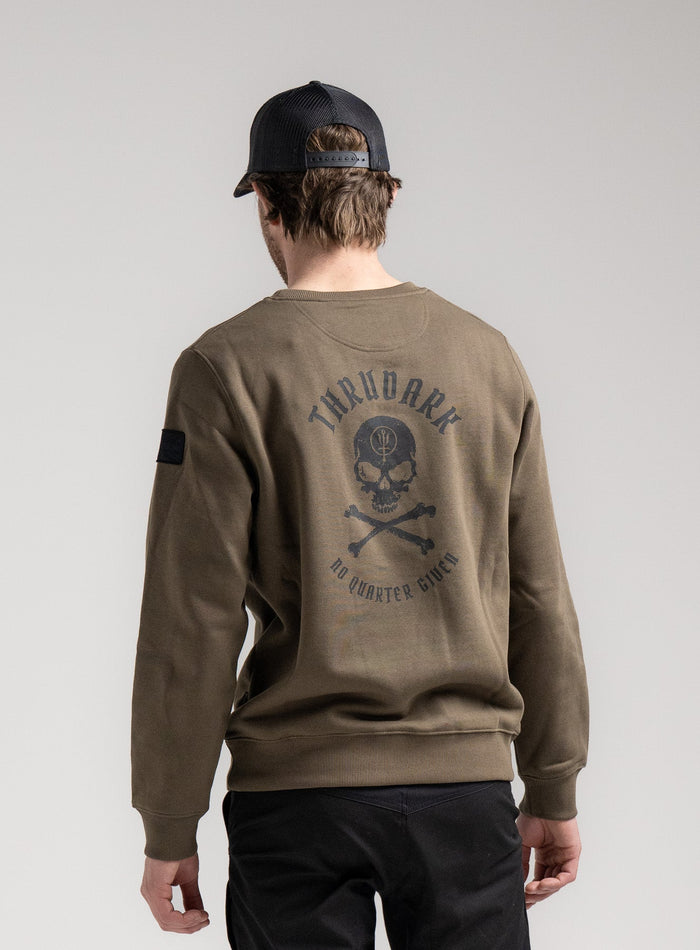 Angus Is 6ft 4" And Wears Size: L | Hem Studio Image Of Model Wearing Vader Jumper - Nqg In Khaki (SS Model)