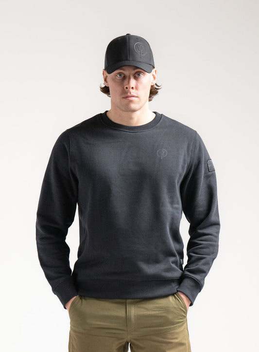 Angus Is 6ft 4" And Wears Size: L | Hem Studio Image Of Model Wearing Vader Jumper - Originals In Black (SS Model)