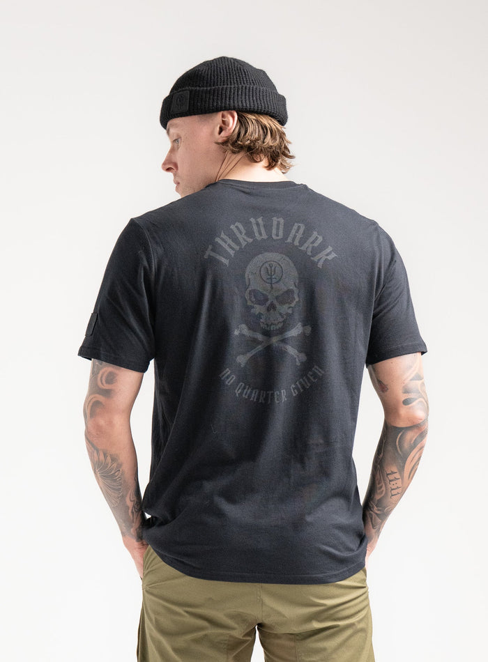 Angus Is 6ft 4" And Wears Size: L | Hem Studio Image Of Model Wearing Vader T-Shirt - Nqg In Obsidian Black (SS Model)