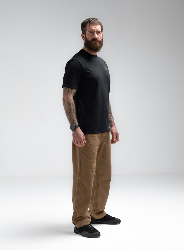 Louis Is 5ft 10" And Wears Size: M | Hem Studio Image Of Model Wearing Vader T-Shirt - Pen Y Fan In Obsidian Black (SS Model)