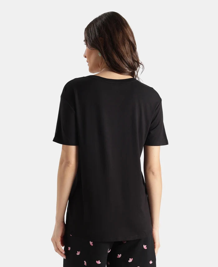 Viscose Elastane Stretch Fabric Relaxed Fit Drop Shoulder Styled T-Shirt - Black