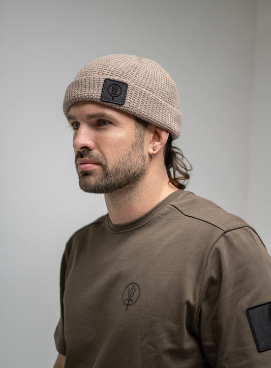 Hem Studio Image of accessory, Waffle Knit Beanie in Sand (SS Accessory)