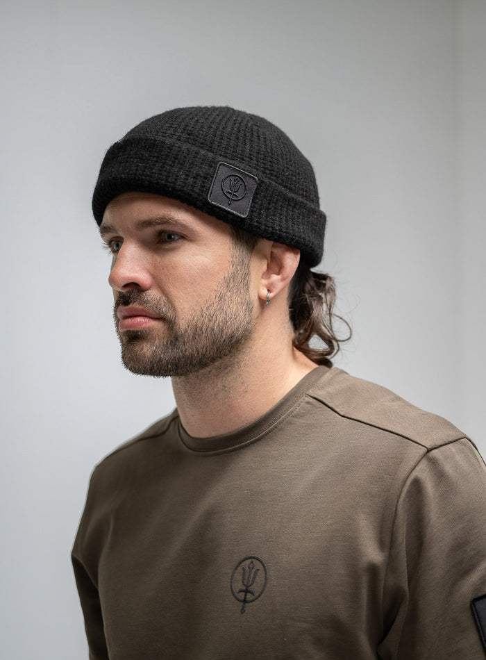 Hem Studio Image of accessory, Waffle Knit Beanie in Obsidian Black (SS Accessory)