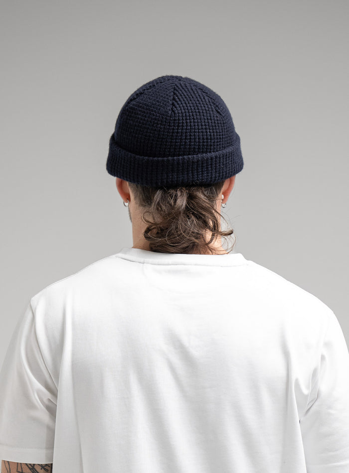 Hem Studio Image of accessory, Waffle Knit Beanie in Dark Sapphire (SS Accessory)