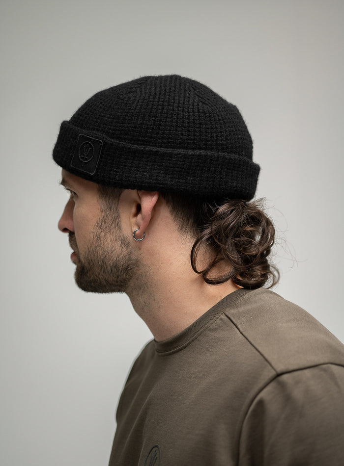 Hem Studio Image of accessory, Waffle Knit Beanie in Obsidian Black (SS Accessory)