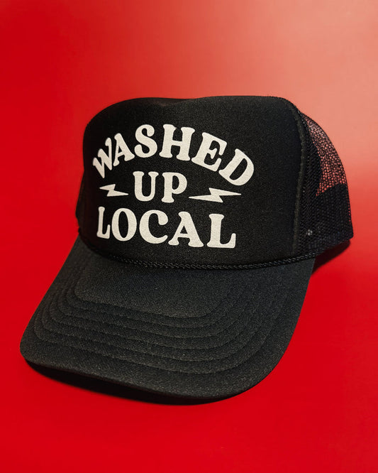 Washed up local black and white trucker hat by Le Monkey House - Foam front mesh back OTTO brand hat