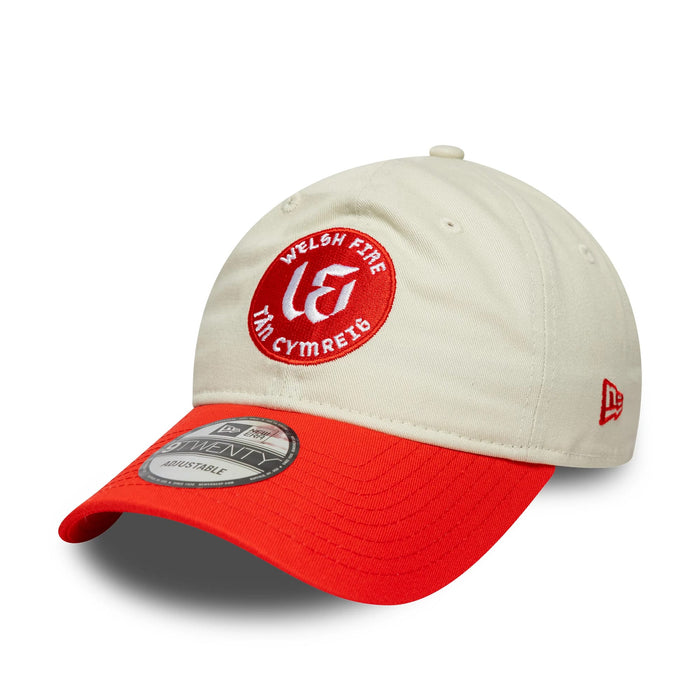 This is a Welsh Fire Tan Cymreig The Hundred 2025 Contrast Light Beige 9TWENTY Adjustable Cap 1