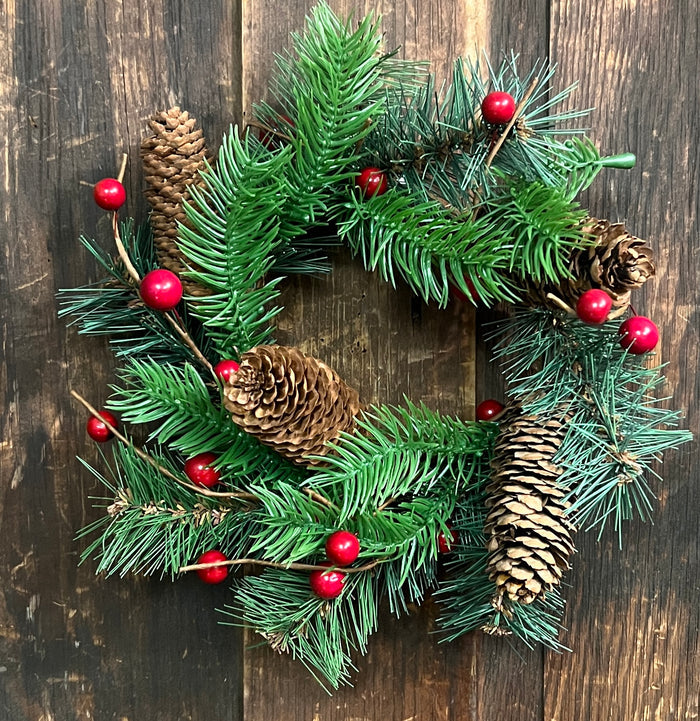 WI-19 Faux Pine, Berry & Cones Wreath