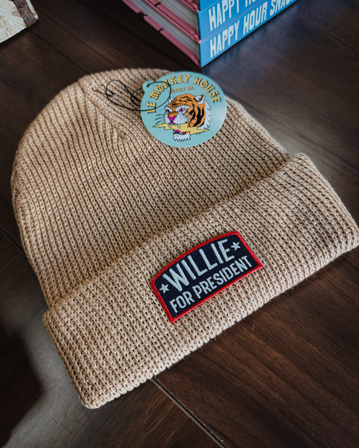 Willie for president knitted slacker beanie with embroidered patch - Hat from Weld sold by Le Monkey House