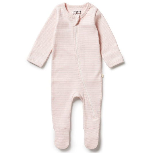 Wilson & Frenchy  Organic Stripe Rib Zipsuit with Feet - Cantaloupe