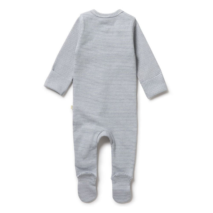 Wilson & Frenchy Organic Stripe Rib Zipsuit with Feet - Rain Drop