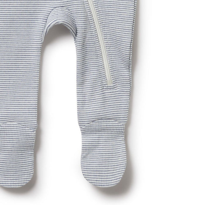 Wilson & Frenchy Organic Stripe Rib Zipsuit with Feet - Rain Drop