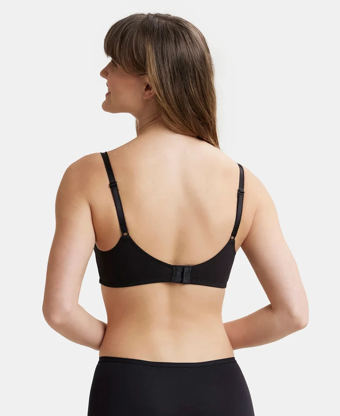 Wirefree Non Padded Super Combed Cotton Elastane Full Coverage Everyday Bra with Soft Adjustable Straps - Black-3