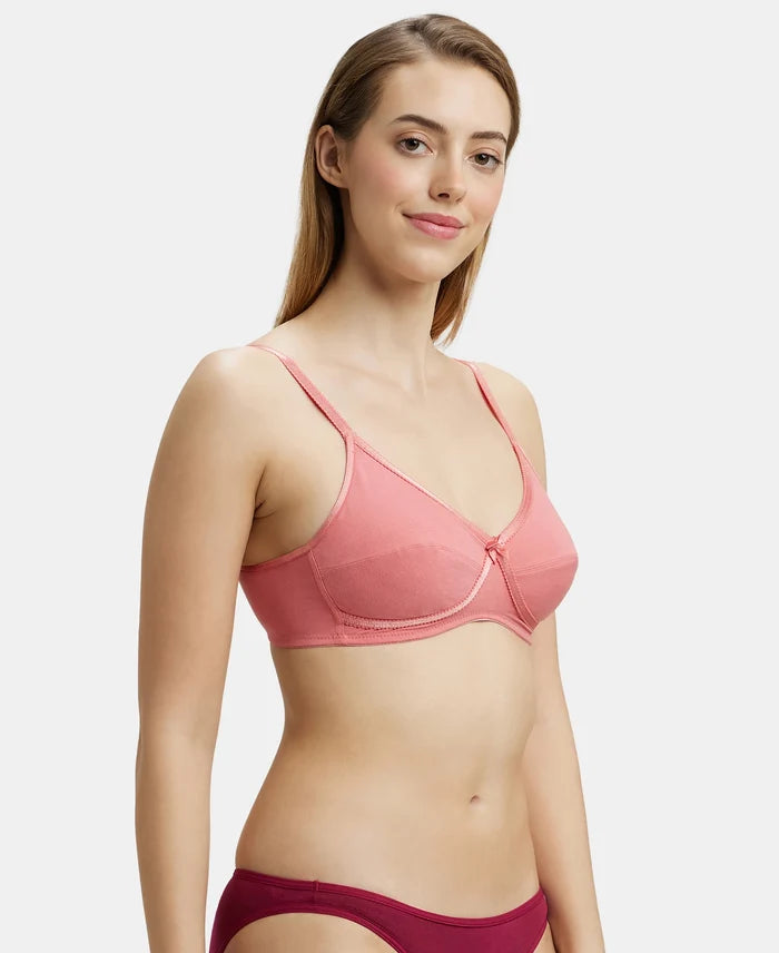 Wirefree Non Padded Super Combed Cotton Elastane Medium Coverage Cross Over Everyday Bra - Blush Pink-2