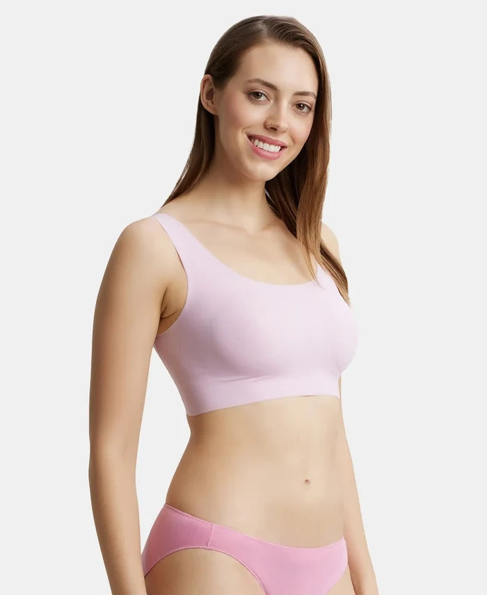 Wirefree Padded Soft touch Microfiber Elastane Full Coverage Lounge Bra with 360 Degree Stretch - Fragrant Lily-2