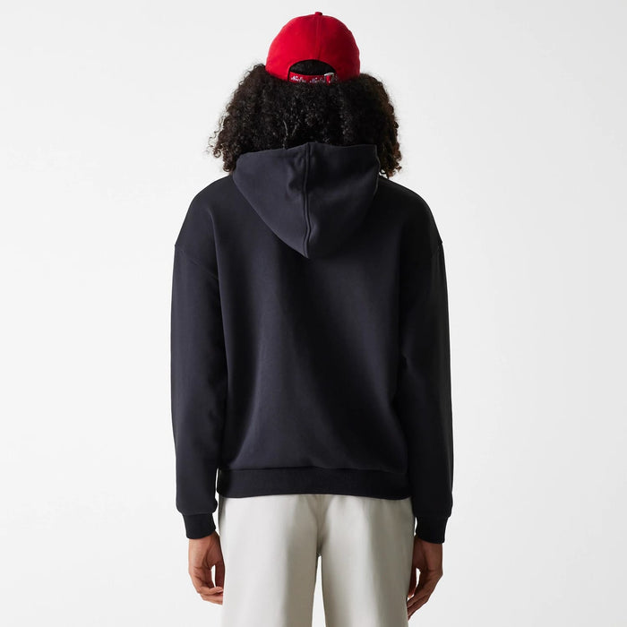 The Female model is wearing Womens New Era Crest Black Pullover Hoodie 2