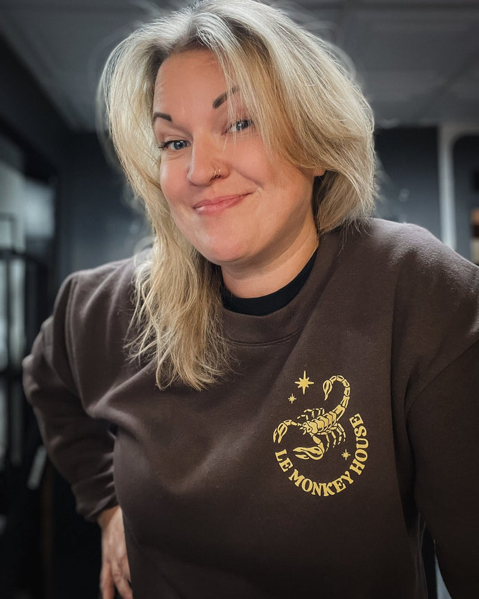 Yee Haw Le Monkey House Shop Design Bison cowboy crewneck sweatshirt in Brown and yellow